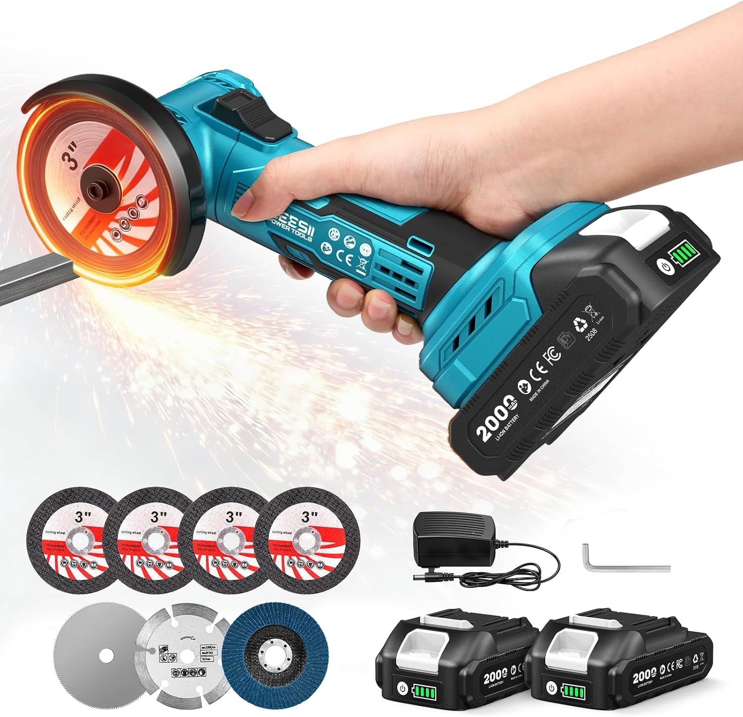 Brushless Angle Grinder Battery Powered - Mini-meuleuse d'angle sans fil SEESII de